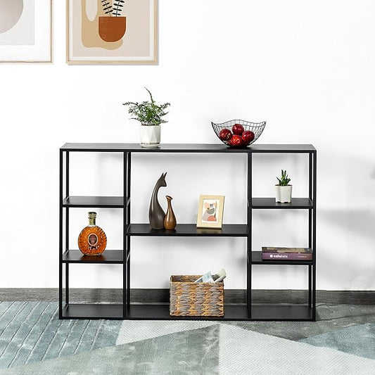 47 Inch Metal Console Table with 8 Storage Shelves,Extra Long Entryway Table,Narrow Sofa Table,Hallway Table for Entrances to Corridor,Foyer,Living Room (Black, 47.24×11.81×31.5in)-NeatNest