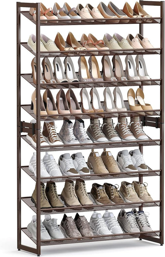 SONGMICS Shoe Rack, 8-Tier Shoe Organizer, Metal Rack for Garage, Set of 2, 4-Tier Stackable Shelf, with Adjustable Flat or Angled Shelves, 32-40 Pairs, Bronze ULMR08A-NeatNest