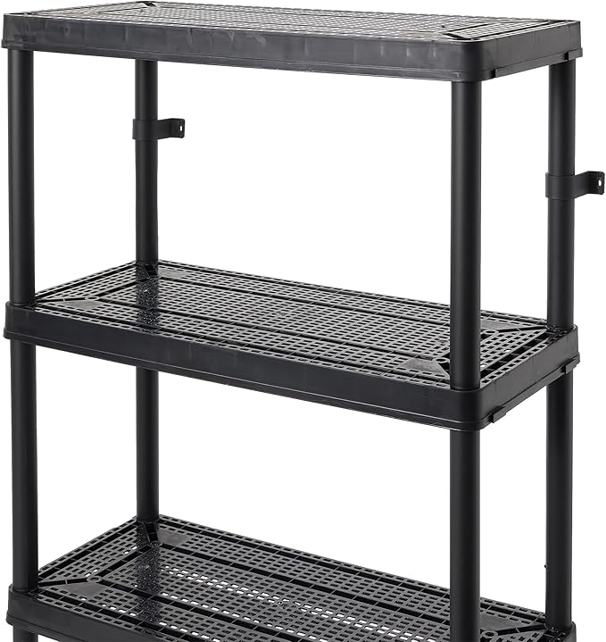 Gracious Living 4 Shelf Fixed Height Ventilated Medium Duty Storage Unit 14 x 32 x 54.5" Organizer System for Home, Garage, Basement, & Laundry, Black