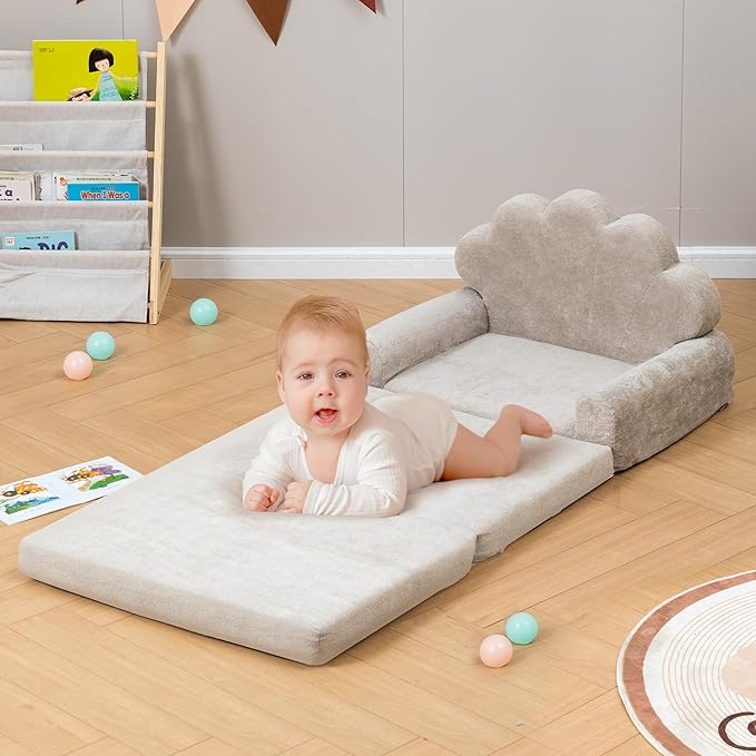 2-in-1 Kids Couch, Toddler Couch Fold Out, Comfy Toddler Chair, Convertible Kids Sofa to Lounger with Pocket and Removable Cover-NeatNest
