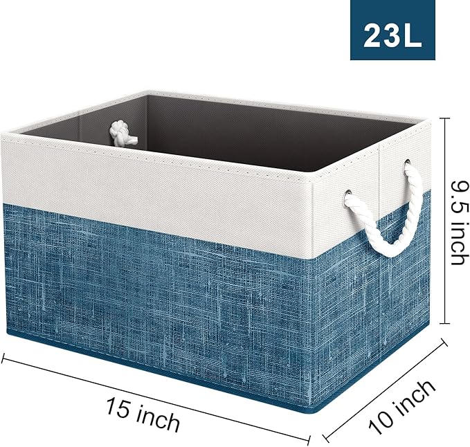 Fab totes Storage Bins [8-Pack], Foldable Storage Baskets for Organizing Toys, Books, Shelves, Closet, Large Storage Box with Rope Handles, Sturdy Organizer Bins, White & Blue-NeatNest