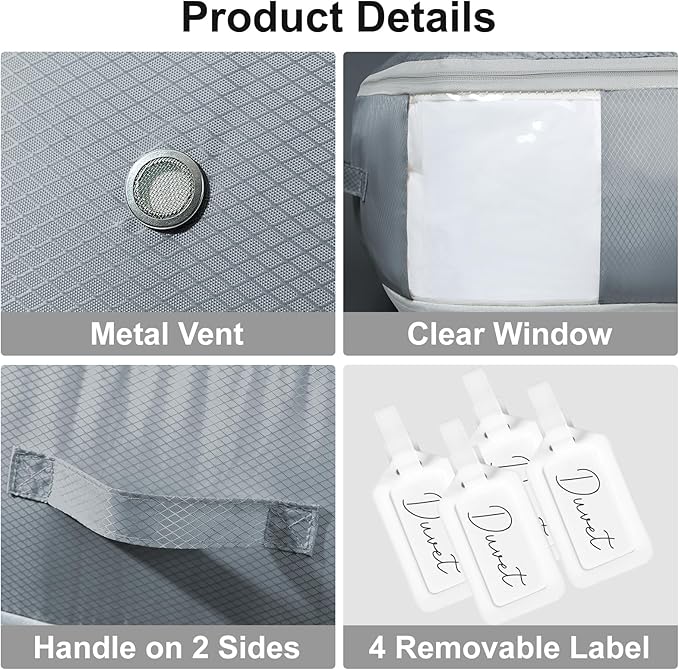 Comforter Storage Bag - Large Capacity Blanket Storage Bags 3-Layer Ultra Space Saving Self Compression Organizer, Washable Compression Bags for Storage Comforter Blanket, 4-Pack, Grey-NeatNest