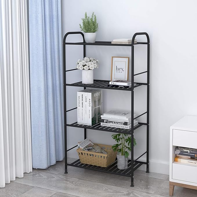 JSB 4-Tier Adjustable Shelving Unit, Heavy Duty Storage Rack Organizer Metal Corner Shelf for Kitchen Living Room Laundry Pantry Bathroom (Black, 4 Tier)…-NeatNest