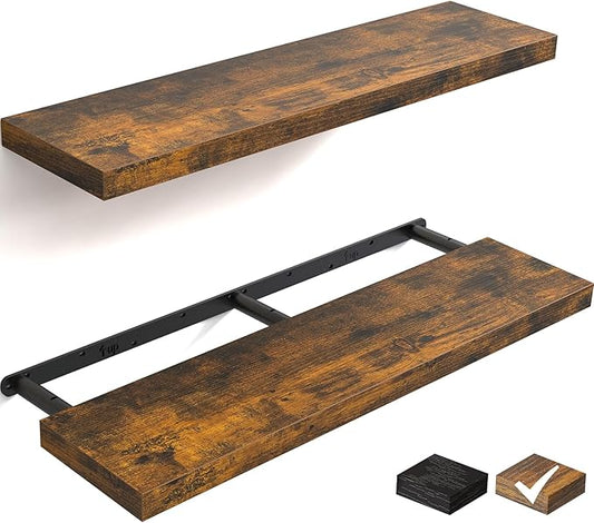 BAYKA Floating Shelves for Wall, 36 inches Long Wall Mounted Rustic Wood Shelves for Bathroom, Bedroom, Living Room, Kitchen, Office, Hanging Shelf for Books/Storage/Decor(Brown,Set of 2)-NeatNest