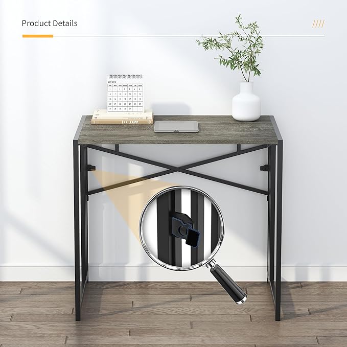 32 inch Small Folding Desk, Writing Gaming Computer Camping Desk for Small Spaces, No Assembly Required Home Office Desk, Black Oak-NeatNest
