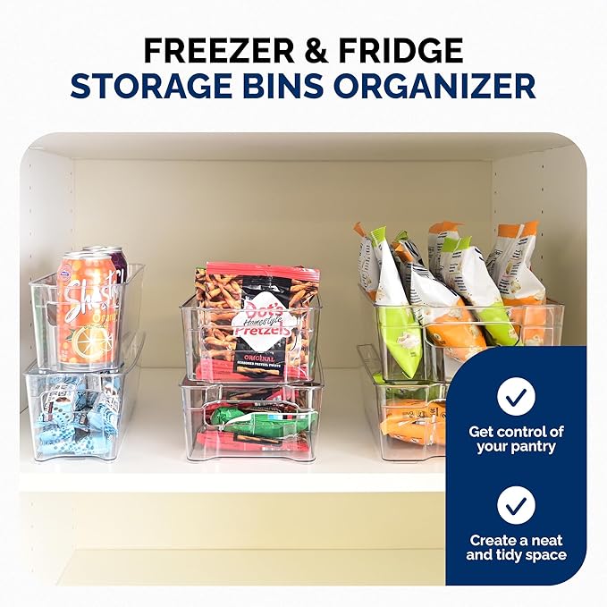 3 Pack Stackable Storage Bins - Plastic Storage Containers for Fridge, Pantry, Freezer, Closet & Kitchen, Clear Fridge Organizer Bins Ideal for Breastmilk, Baby Pouches & Formula Bottles | Medium
