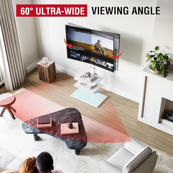 Floor TV Stand with 2 Shelves for 32-65" TVs, Swivel Floor TV Standing Stand with Tilting, 8 Level Height Adjustable Tall Stand for Living Room/Bedroom, Holds up to 88 lbs, MAX VESA 400x400mm-NeatNest