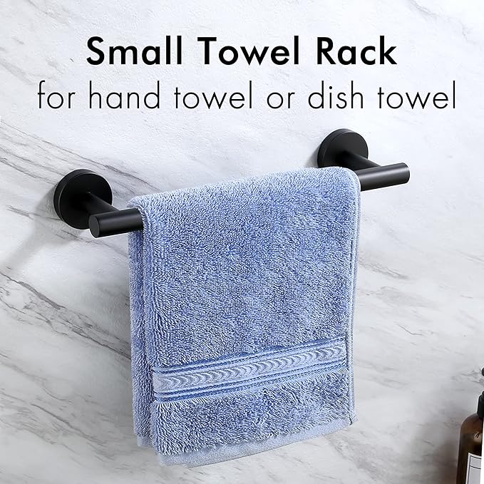 KES 9.6 Inches Matte Black Hand Towel Bar Bathroom Towel Holder Kitchen Dish Cloths Hanger SUS304 Stainless Steel RUSTPROOF Wall Mount, Total Length 12 Inch, A2000S30-BK