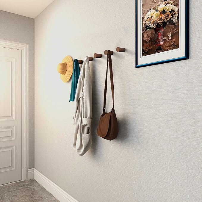 12 Pack Wood Wall Hooks, Natural Wooden Coat Hooks Wall Mounted, Handmade Rustic Hat Hooks Heavy Duty Entryway Wall Hangers for Hanging Towels, Clothes, Bags-NeatNest