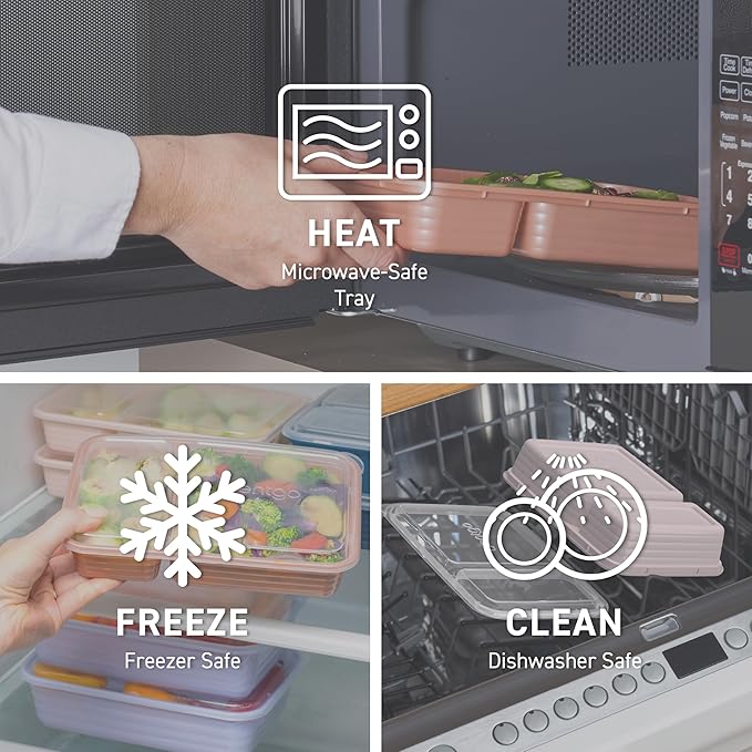 Bentgo 20-Piece Lightweight, Durable, Reusable BPA-Free 2-Compartment Containers - Microwave, Freezer, Dishwasher Safe - Silver-NeatNest