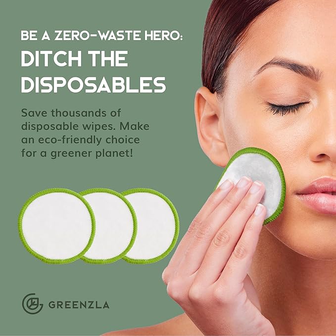 Greenzla Reusable Makeup Remover Pads (20 Pack) Washable Laundry Bag & Round Box for Storage, Reusable Bamboo Cotton Rounds for All Skin Types-NeatNest