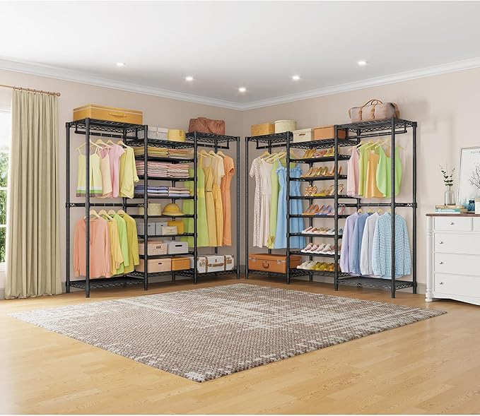 VIPEK S3 Heavy Duty Garment Rack Freestanding Clothes Rack Closet Storage Organizer Large Wardrobe with 6-Tier Shoe Rack, Hanging Rod, Adjustable Shelf, 68.9" L x 15.7" W x 76.4" H, Black-NeatNest