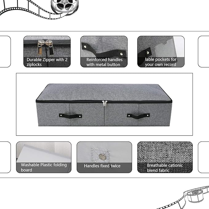 2PCS Foldable Blankets Clothes Comforters Storage Bin Organizer with Plastic Support Liner for Blankets, Towels, Comforter, Sweaters, Linen Sheets, Wrapping Paper, Black Grey-NeatNest