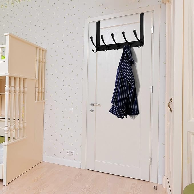 WEBI Over The Door Hooks for Hanging,Door Hanger,Over The Door Towel Rack Coat Rack Towel Hanger for Coats,Clothes,Bathroom,Black,2 Packs