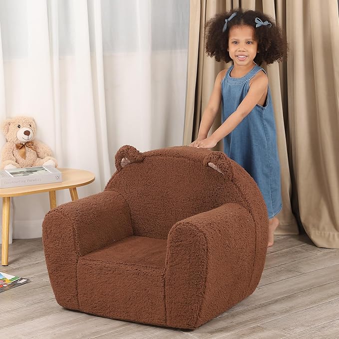Comfy Toddler Chair, Cuddly Sherpa Teddy Bear Kids Sofa, High Back Kids Reading Chair for Boys and Girls, Brown-NeatNest