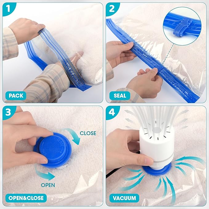 20 Pack Vacuum Storage Bags with Electric Pump, 4Jumbo/ 4Large/ 4Medium/ 4Small/ 4Roll Compression Space Saver Vacuum Seal Bags for Clothing Travel Luggage Comforters Blankets Pillows Bedding, Blue-NeatNest