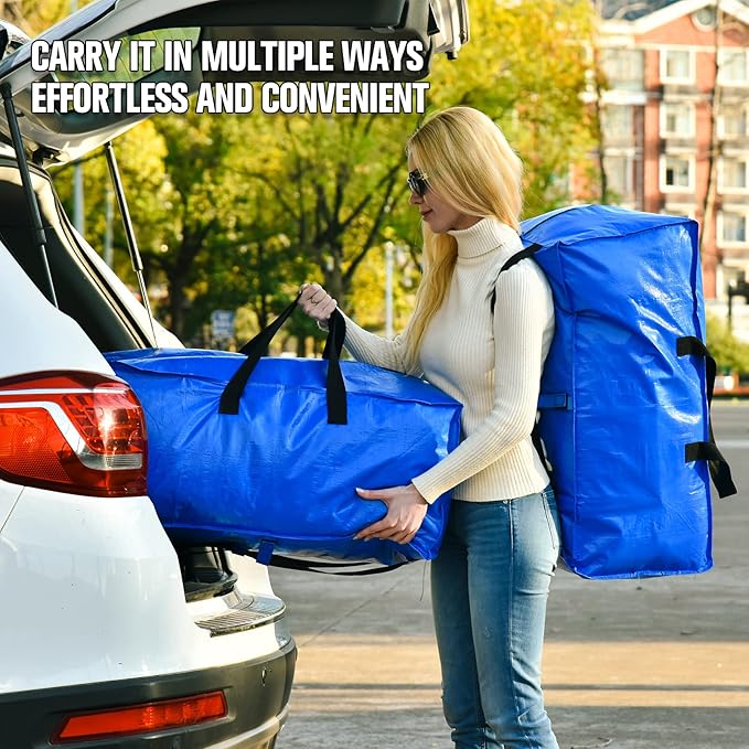 Heavy Duty Extra Large Storage Bags, XL Blue Moving Bags for College Dorm Room Essentials, Moving Supplies Boxes Compatible with IKEA Frakta Cart, 6 Packs