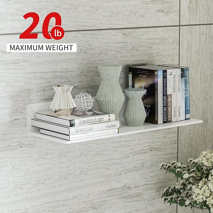 2 Pack White Acrylic Floating Shelves 15 Inches, Wall Hanging Bathroom Shelves, Wall Storage Shelf for Kitchen, Dining Room, Living Room, Bedroom, Bathroom, Retail, Supermarket-NeatNest