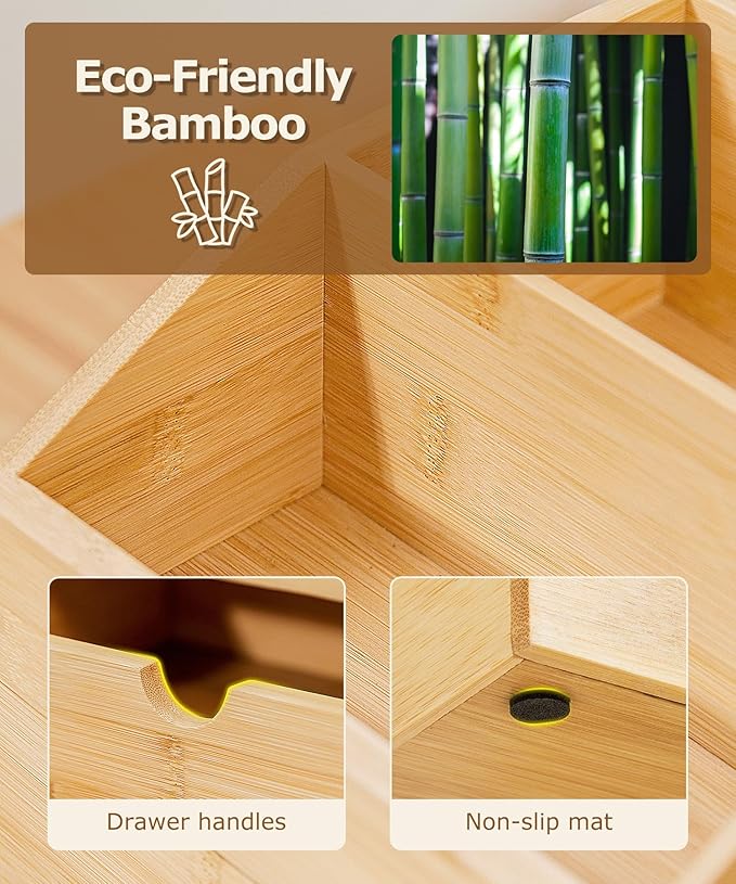 Coffee Bar Organizer Countertop with Drawer, Cafe Station Storage for Bar Accessories,Bamboo Espresso Bar Decor Holder for Bar Decor,Bamboo-NeatNest