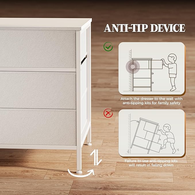 Huuger 63 Inch Dresser for Bedroom, Long Dresser with 10 Fabric Drawers, TV Stand for 55, 65, 70 Inch TV, Toy Storage Organizer for Closet, White-NeatNest
