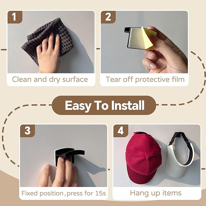 Hat Hooks for Wall, Headband Holder No Drilling Adhesive Hat Racks Organizer for Door Closet, Black, 14-Pack-NeatNest