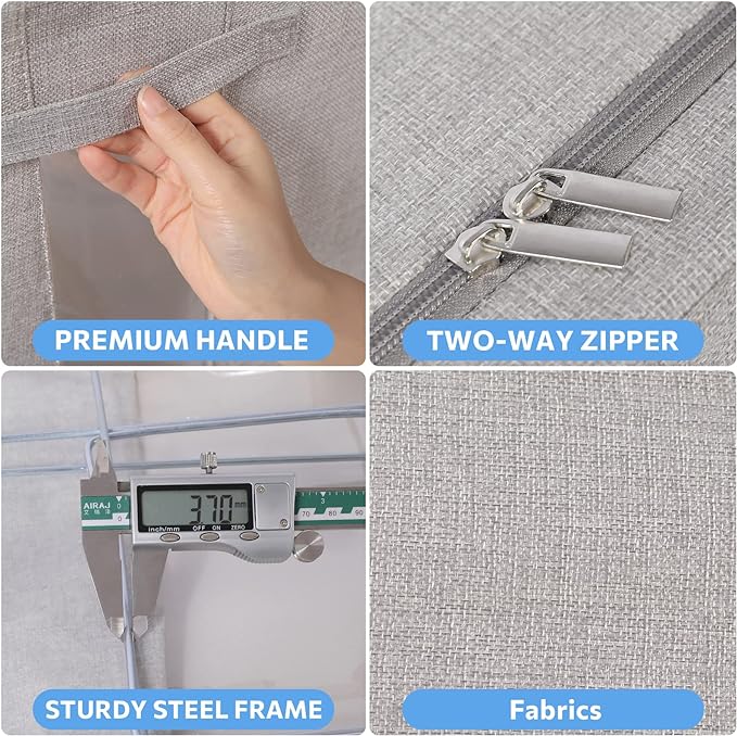 3Pack Foldable Storage Bins - Frame Storage Box Linen Fabric Stackable Clothes Container Organizer with Clear Window & Carry Handles Large Capacity (Small-22L, Light Grey)-NeatNest