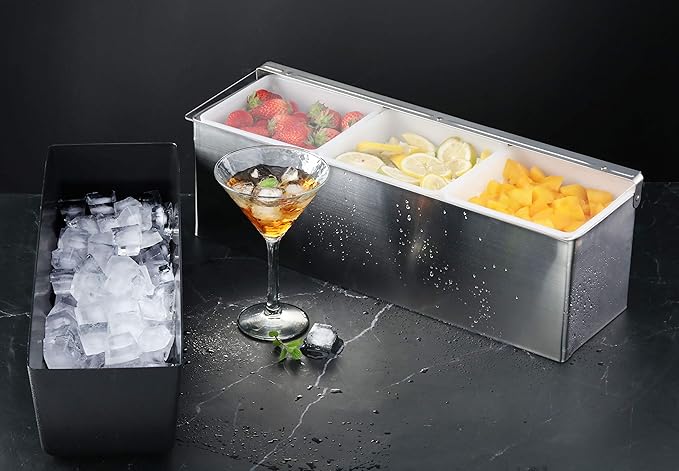 New Star Foodservice | Multi-Compartment Restaurant-Grade Condiment Dispensers (Silver, 3 Compartments)-NeatNest