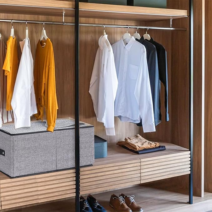 Clothing Storage Bins,16.1 × 9.8 × 6.5 inches Closet Bin with Handles, Foldable Cubes, Fabric Containers for Organizing Shelves, Gray, Large, 6 Pack-NeatNest