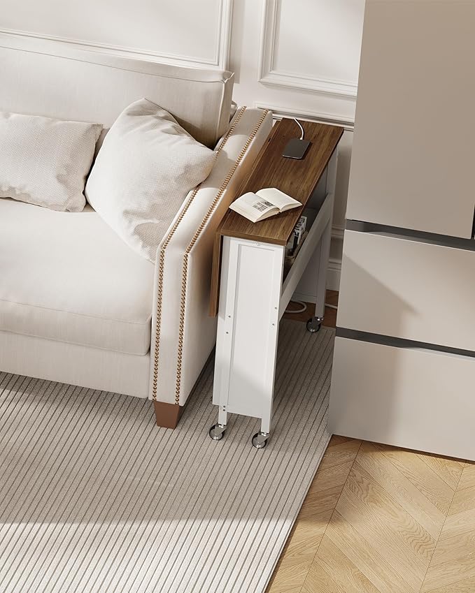 31.5" Modern Folding Computer Desk with Power Outlets, Wheels, Storage, Perfect for Small Spaces Rustic Brown and White TDN01UWL-NeatNest
