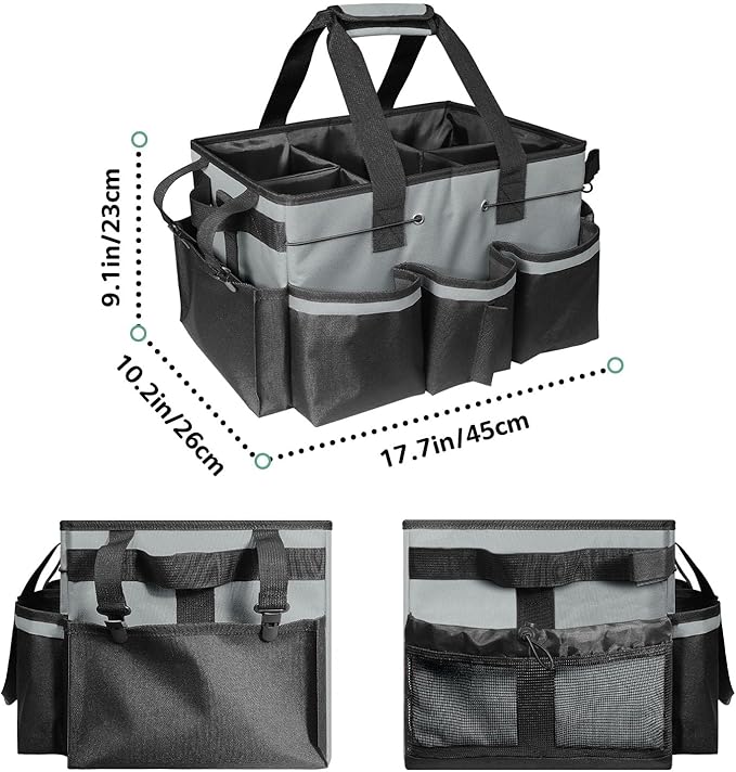 Boczif Cleaning Caddy Bag Wearable, Supplies Organizer With Handle, Shoulder Straps & Detachable Divide, Tool Organizers Tote for Cleaners & Housekeepers (Grey)-NeatNest