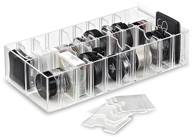 byAlegory Acrylic Universal Makeup Organizer Tower w/Removable Dividers Can Stand or Lay Flat on Vanity Desk or in Drawer | 20 Space Cosmetic Storage Container - Clear-NeatNest