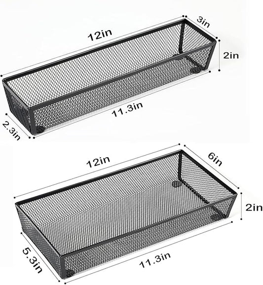 BYCY Silverware Drawer Organizer, Mesh Utensil Organizer for Kitchen Storage, Black Steel Metal Mesh Tray for Flatware Fork Spoon Knife… (12 * 3-5P-Black)-NeatNest