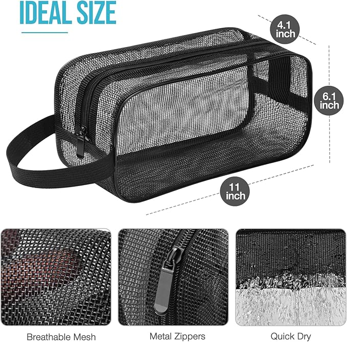 Mesh Shower Caddy Mash Shower Bag Black Portable Mesh Accessories Organizer Tote for Gym College Dorm Room (Black)-NeatNest