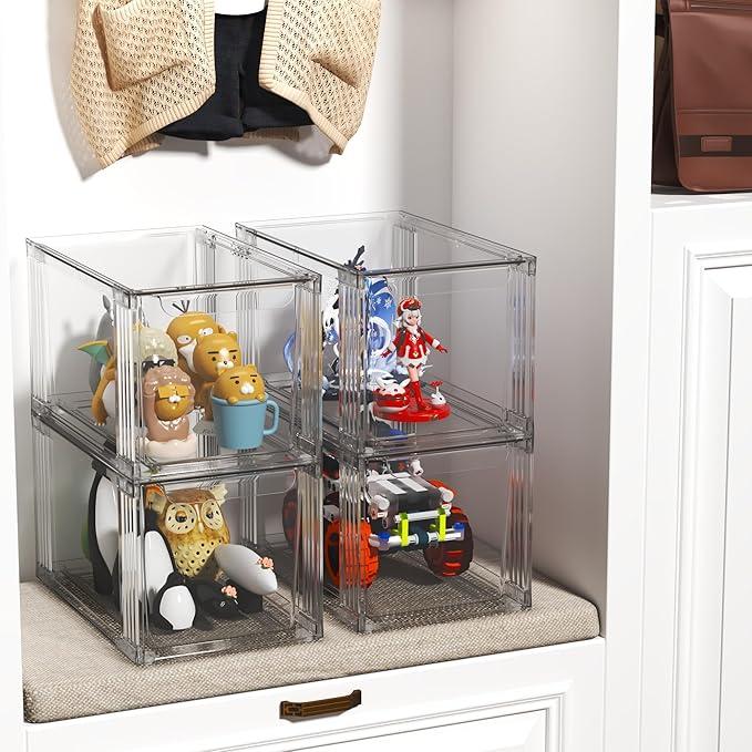 Stackable Kitchen Storage Drawers,Clear with Handles Acrylic Bathroom Makeup Organizer Bins,Easily Assemble,For Vanity, Undersink, Kitchen Cabinet,Pantry Organization and Storage (4Pack)-NeatNest