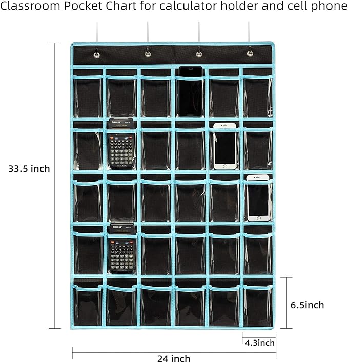 KEEPJOY Classroom Pocket Chart Organizer,Cell Phones Calculator Holder for Classroom with 30 Clear Pockets and Number Sticker Size 33.5x 24.5 Inch (2pack-black)-NeatNest