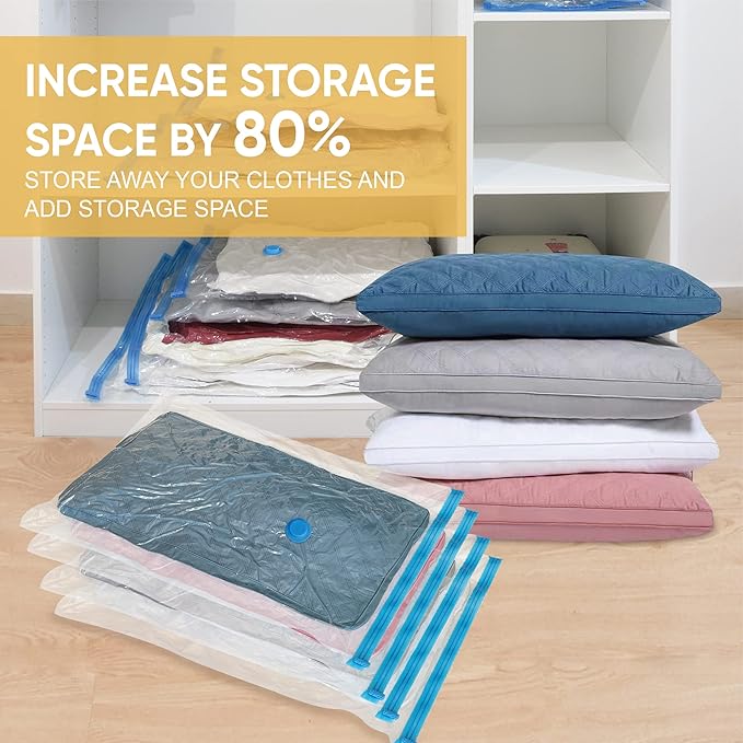 10 Medium Vaccum Storage Bags, Space Saver Vacuum Storage Bags Medium, Space Bags, Vacuum Seal Bags for Clothes with Travel Hand Pump-NeatNest