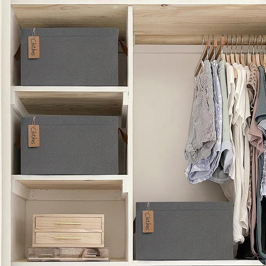 CHICVITA Storage Baskets for Organizing, Fabric Storage Bins for Clothes, Towels, Shoes, Closet Baskets for Bedroom Organizing, 14 ¾" L x 10 ¼" W x 8 ¼" H, Grey, 2-Pack-NeatNest