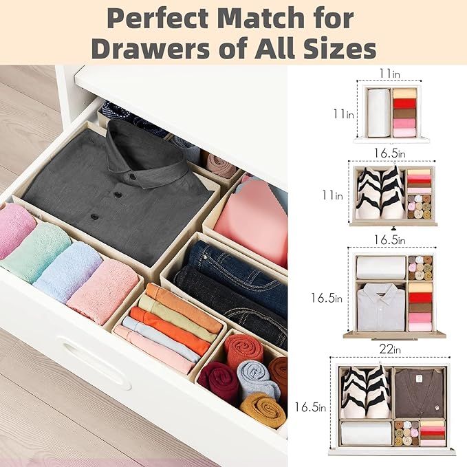 Criusia Drawer Organizer Clothes, 8 Pack Underwear Drawer Organizer, Foldable Cloth Storage Box Closet Organizers and Storage for Clothes, Socks, Scarves, Ties (Beige)-NeatNest