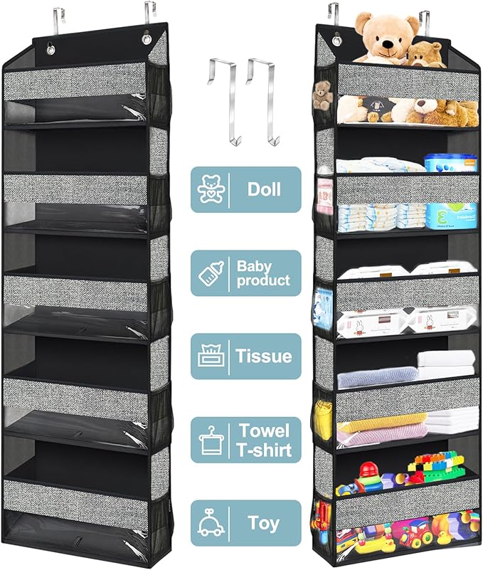 homyfort Over Door Organizer with 5 Large Pockets 10 Mesh Side Pockets, 5-Shelf Extra Large and Sturdy Hanging Storage Organizer for Pantry, Nursery (Black)-NeatNest