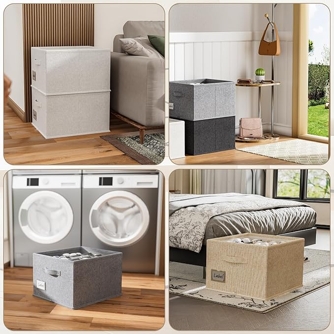 2 Pack Shoe Organizer For Closet, Fits 16-32 Pairs Fabric Shoe Storage Bins Large Shoe Box Storage Containers with Bottom Support For Shoes Space Saving Shoes Holder (Beige)-NeatNest