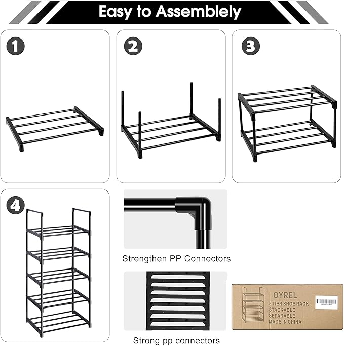 Shoe Rack, Sturdy Metal Shoes Rack Organizer,Narrow Shoes Stand Shelf 5 Tier Shoe Racks for Closets Small Space-NeatNest