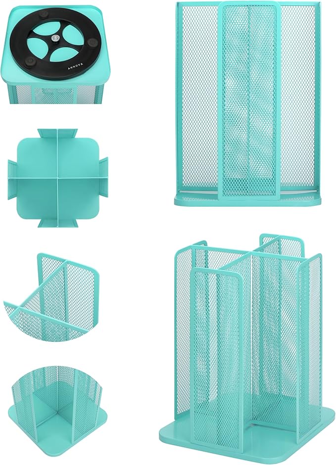 Annova Paper Cup and Lid Holder Plastic Cup Storage Organizer, 360°Rotating Coffee Cup Dispenser with 4 Compartments, Multifunctional Cup Storage Rack for Home, Office, Bar, Coffee Shop (Turquoise)-NeatNest