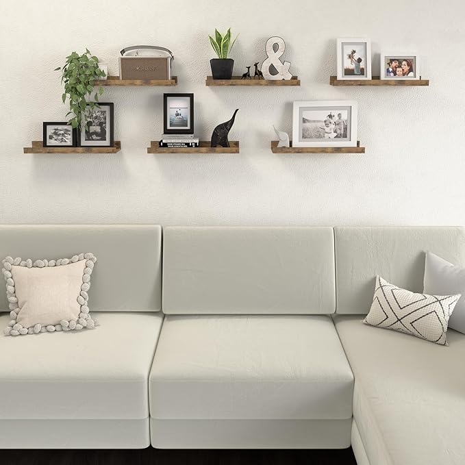 Floating Shelves Set of 6, Farmhouse Wall Shelves with Lip, Display Shelves for Wall Decor, Rustic Picture Ledge for Living Room, Bedroom, Nursery, Bathroom, Pictures, Books, Plants- Brown-NeatNest