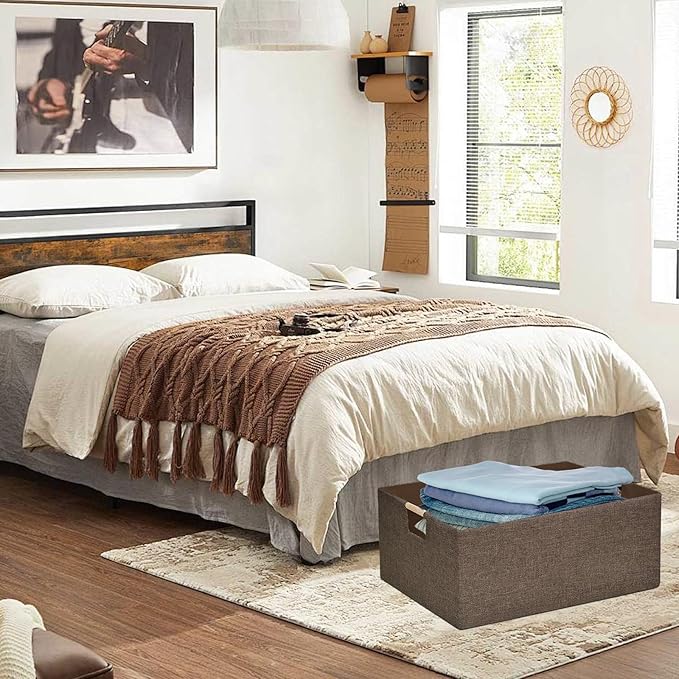 Collapsible Storage Box 16.9"x12.5"x7" with Wooden Handles | Foldable Organizer for Closet, Shelves, Toys & Cosmetics | Durable Linen-Polyester Fabric | Space-Saving Home Organization 2Pack-NeatNest