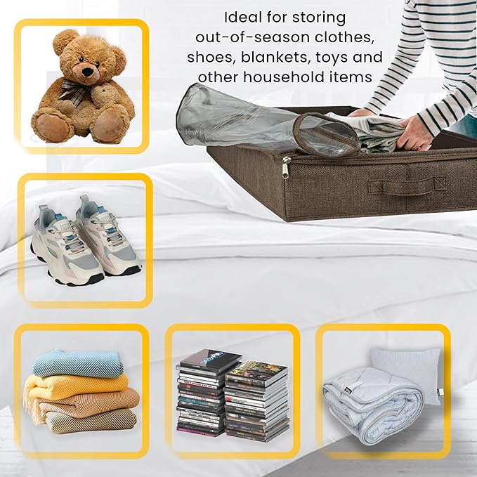 Brown Low Profile Under Bed Storage Containers 5 inches high, 33.8"x 17.7"x 5.1", Sturdy Underbed Shoe Storage Organizer, Foldable Fabric Under the Bed Storage Bins - Pack of 2-NeatNest
