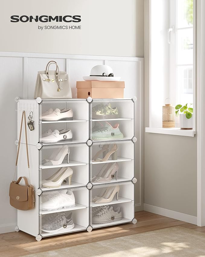 SONGMICS Shoe Rack Organizer, 6-Tier Shoe Storage Cabinet for Closet and Entryway, Holds 24 Pairs of Shoes, Adjustable, White ULPC033W01-NeatNest
