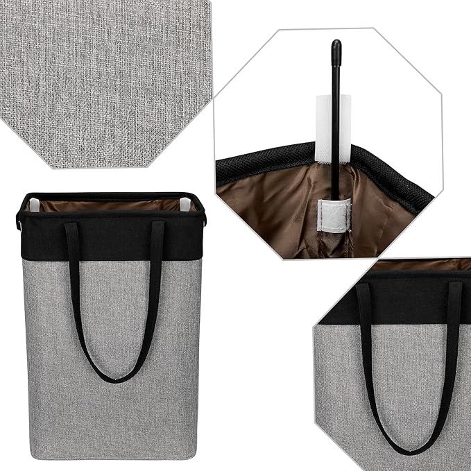 Collapsible Laundry Baskets Double Laundry Hampers Large Foldable Laundry Basket Organizer with Straps Black Gray Cloth Laundry Hamper Patchcwork Laundry Sorter Dirty Clothes Basket, QY-SC23-2-NeatNest