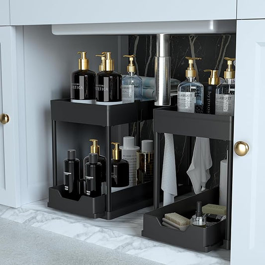 Under Sink Organizer -2 PACK|Pull Out Bathroom Organizer|2 Tier Slide Out Bathroom/Kitchen Organiers and Storage. (2 PACK Normal)-NeatNest