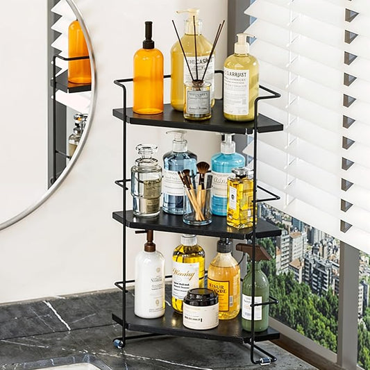 3-Tier Bathroom Organizer, Bathroom Counter Organizer, Bathroom Organizers and Storage for Bathroom, Kitchen Counter, Corner Storage Shelf for Bedroom Storage Makeup Skincare Perfume (Black)