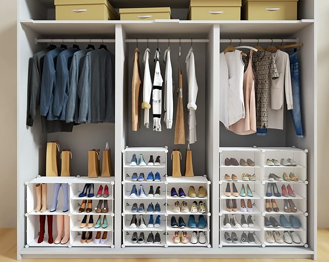 Shoe Rack Organizer, 24 Pair Shoe Storage Cabinet with Door Expandable Plastic Shoe Shelves for Closet,Entryway,Hallway,Bedroom,6 Tier-NeatNest